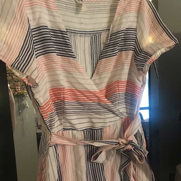 Striped Ruffle Wrap Dress - Picture 2 of 4
